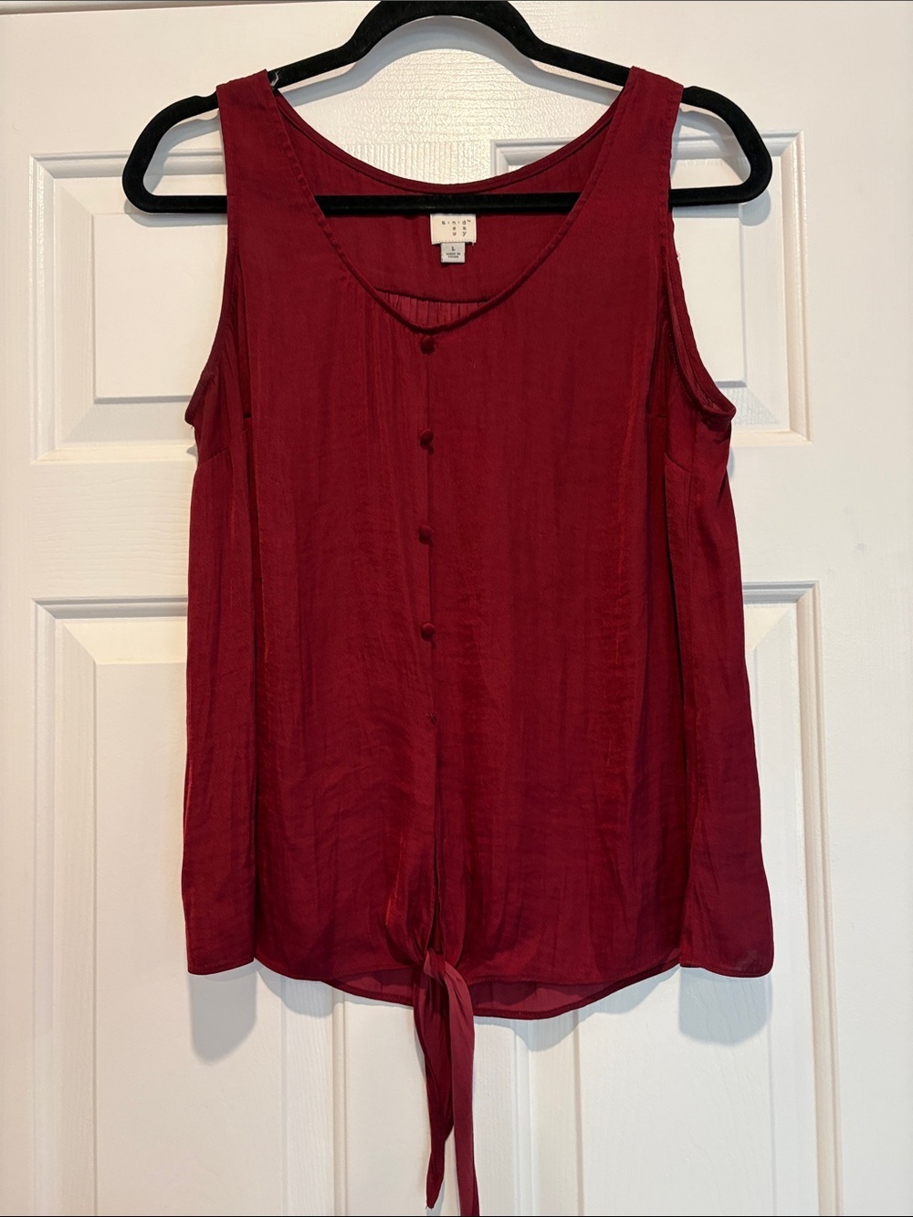 New Day Sleeveless Tie-Front Tank Top - Burgundy size Large